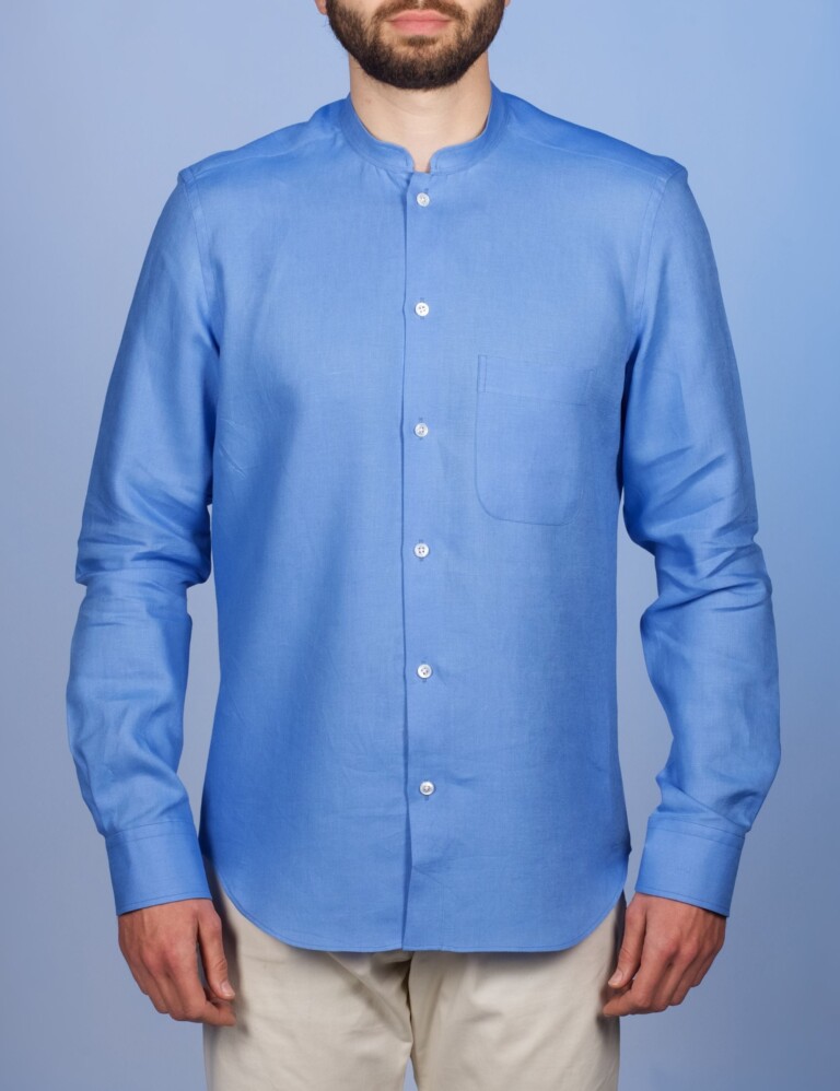 La Chemise Française - Chemise Lin Normand Bleu Azur - Col Mao – XL