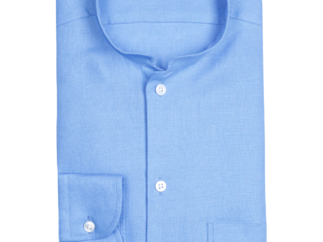 la chemise francaise chemise homme lin normand col mao bleu azur pliee La Chemise Française - Chemise Lin Normand Bleu Azur - Col Mao – XL