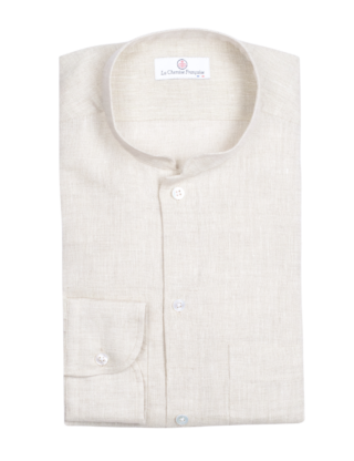 La Chemise Française - Chemise Lin Normand Sable – Col Mao