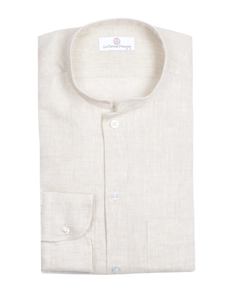 La Chemise Française - Chemise Lin Normand Sable - Col Mao – L