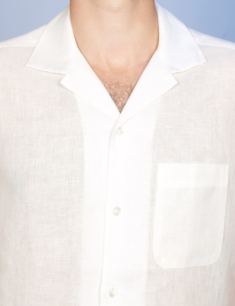 La Chemise Française - Chemise Havane Blanche - Col Cubain – XL