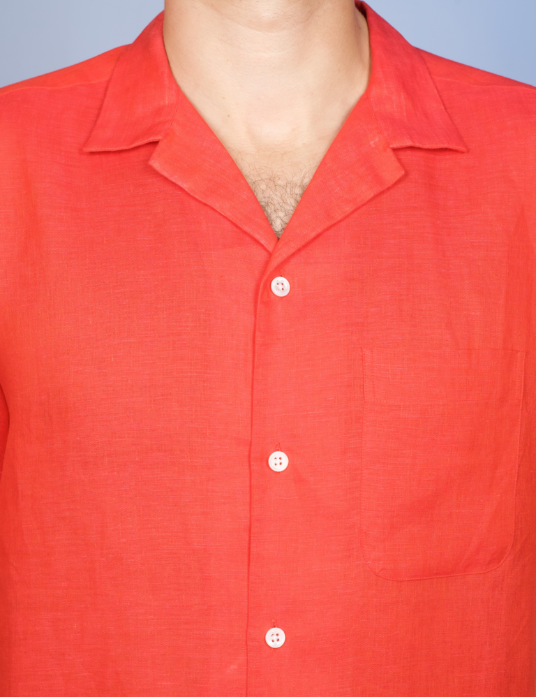La Chemise Française - Chemise Havane Rouge - Col Cubain – XL