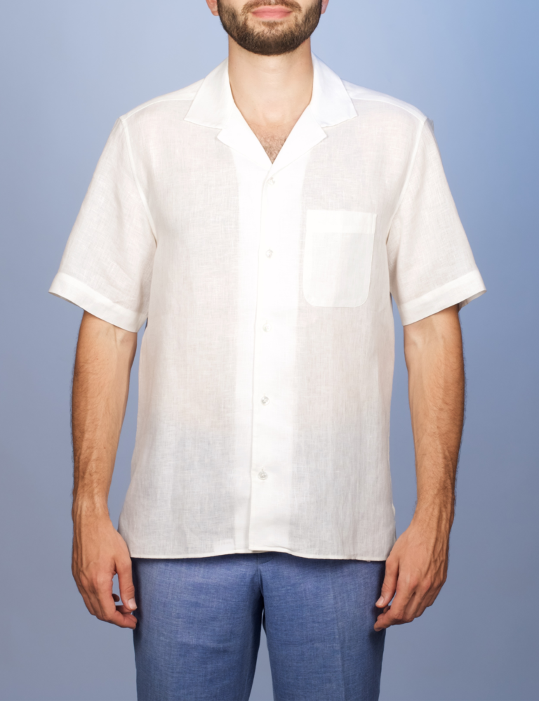 La Chemise Française - Chemise Havane Blanche - Col Cubain – XL
