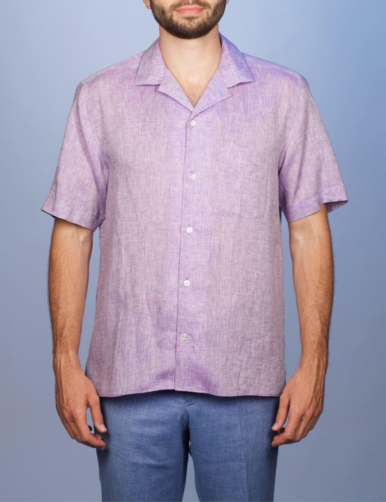 La Chemise Française - Chemise Havane Lavande - Col Cubain – XL