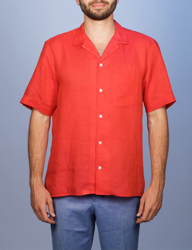 La Chemise Française - Chemise Havane Rouge - Col Cubain – XL