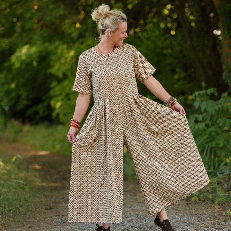 Meta SS25 - La combi India manches courtes en armuré de coton Mosaïque cacao – S