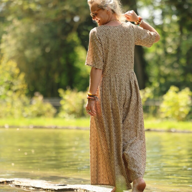 Meta SS25 - La combi India manches courtes en armuré de coton Mosaïque cacao – S