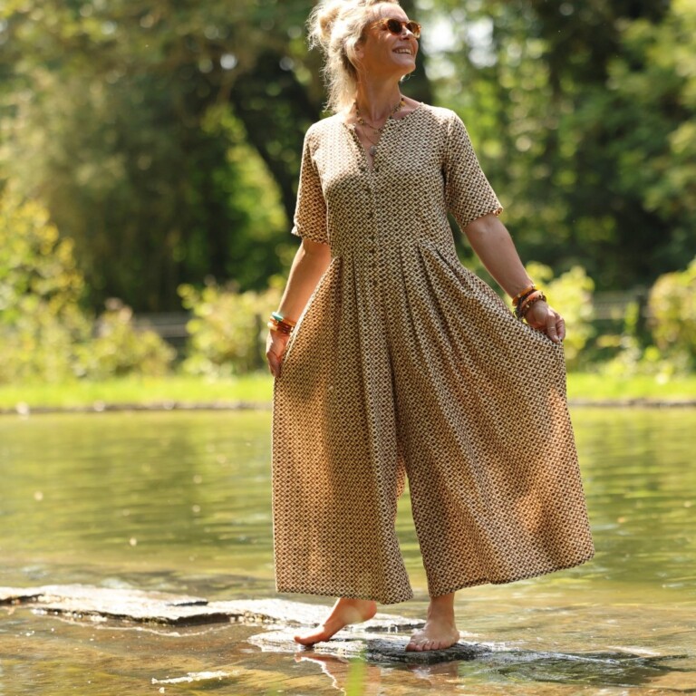 Meta SS25 - La combi India manches courtes en armuré de coton Mosaïque cacao – S