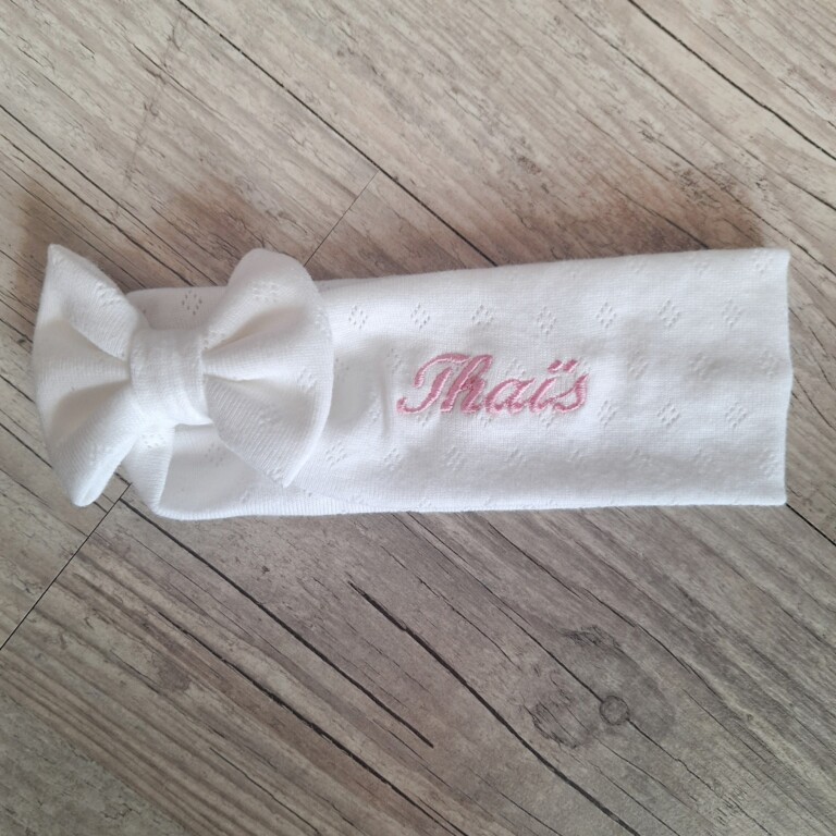 La Fabrique A DeDeuh - Bandeau jersey 100% coton maille pointelle nœud personnalisé avec prénom brodé – enfant