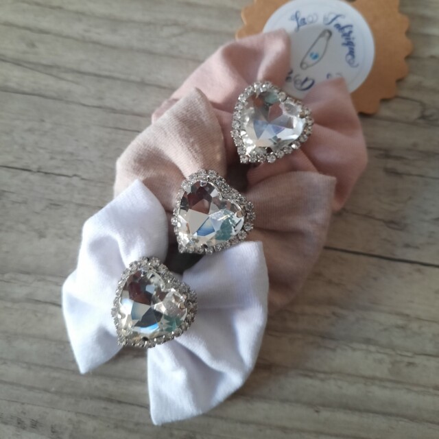 La Fabrique A DeDeuh - Lot de 3 Barrettes bijou coeur nœud 6cm – Blanc/Beige/rose pale / Clip