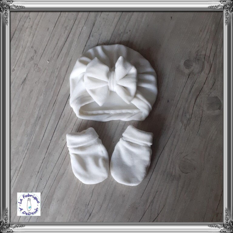 La Fabrique A DeDeuh - Turban buns + moufles en tissu minky extensible doux et chaud: 10 couleurs – 18.24 mois