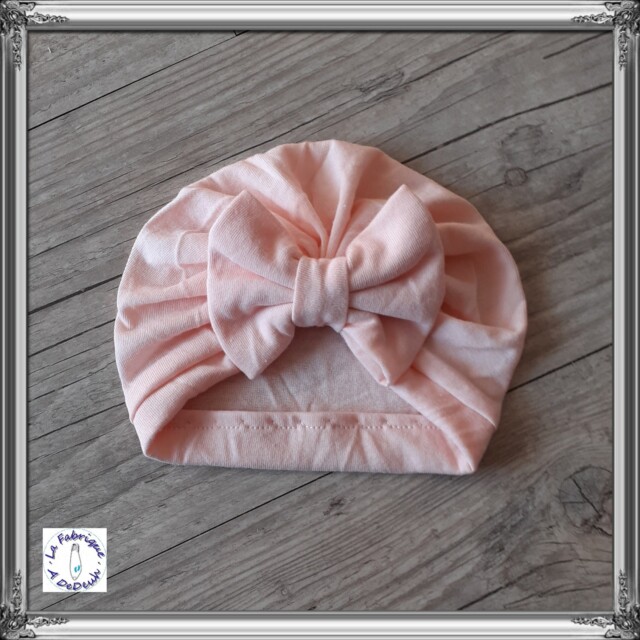 La Fabrique A DeDeuh - Ensemble rose pale: Turban nœud + moufle + bandeau + chaussons assortis