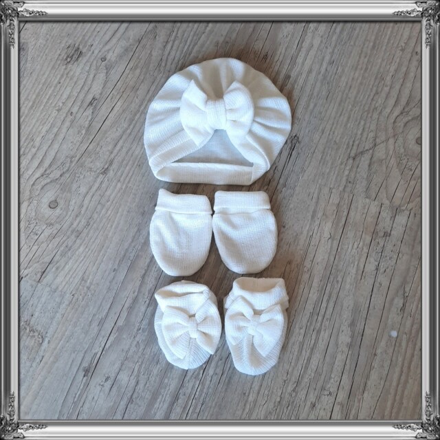 La Fabrique A DeDeuh - Ensemble Turban noeud + moufles + bandeau + chaussons assortis. tissu jersey de coton – 9.12 mois / Turban+moufles