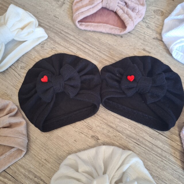 La Fabrique A DeDeuh - EDITION LIMITÉE Turban bonnet coeur rouge noeud ou buns en tissu maille 3 couleurs