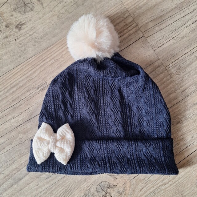 La Fabrique A DeDeuh - Bonnet nœud et pompon en tissu maille de coton façon tricot jacquard 9 couleurs – adulte