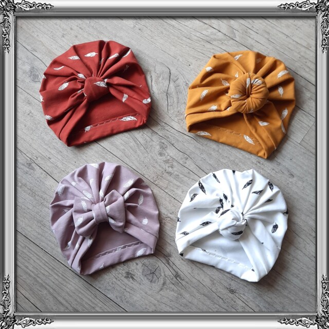 La Fabrique À DeDeuh - Turban nœud, buns, simple ou noué motif plume en jersey extensible 4 couleurs