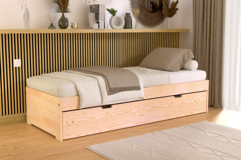 ABC MEUBLES - Lit gigogne 70x190 Malo pin massif
