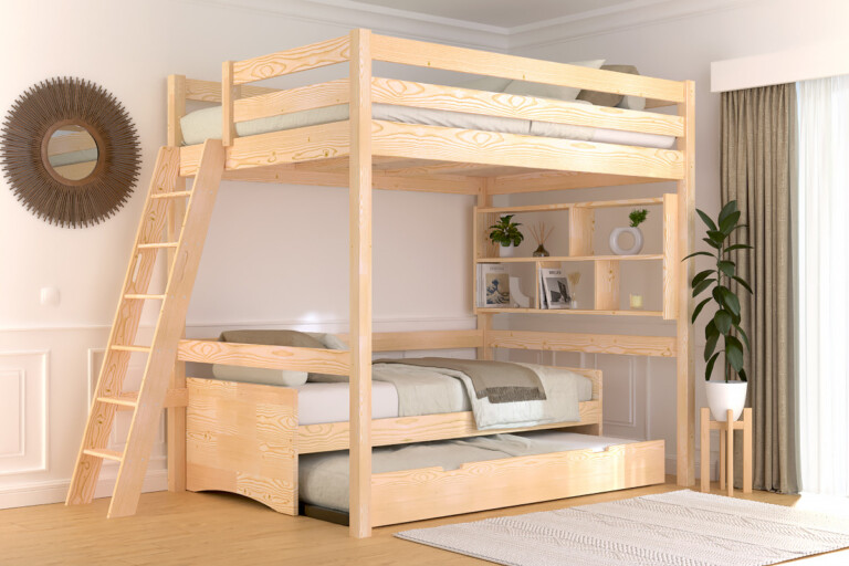 ABC MEUBLES - Lit mezzanine 2 places bois Sylvia 140x200 échelle inclinée