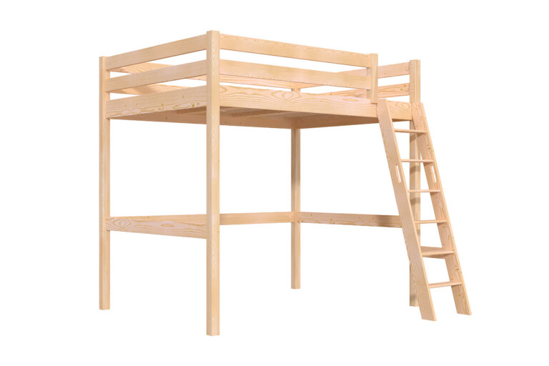 ABC MEUBLES - Lit mezzanine 2 places bois Sylvia 140x200 échelle inclinée