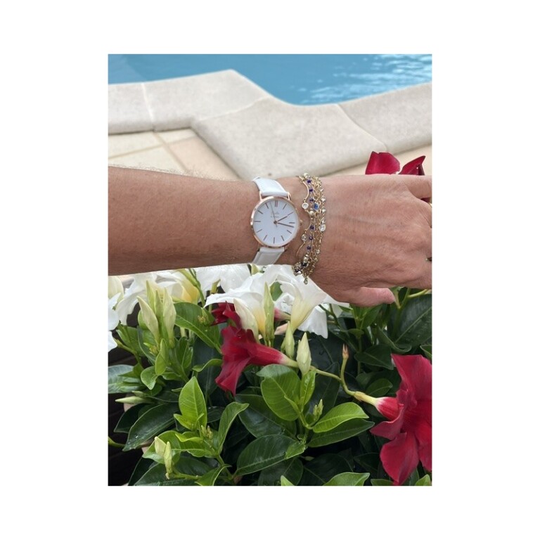 Menthe à l'eau - Montre Femme La Véritable bracelet cuir blanc fond blanc rose dorée
