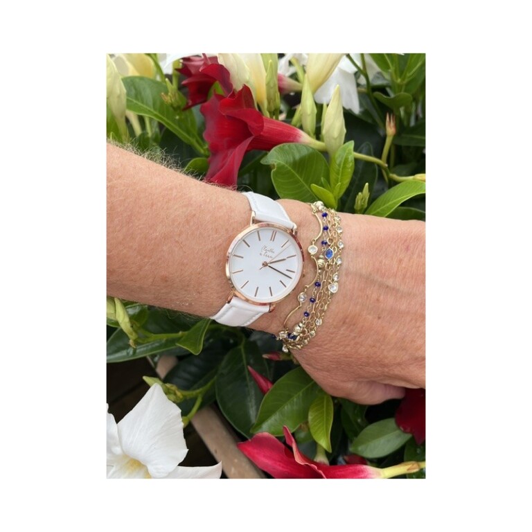 Menthe à l'eau - Montre Femme La Véritable bracelet cuir blanc fond blanc rose dorée