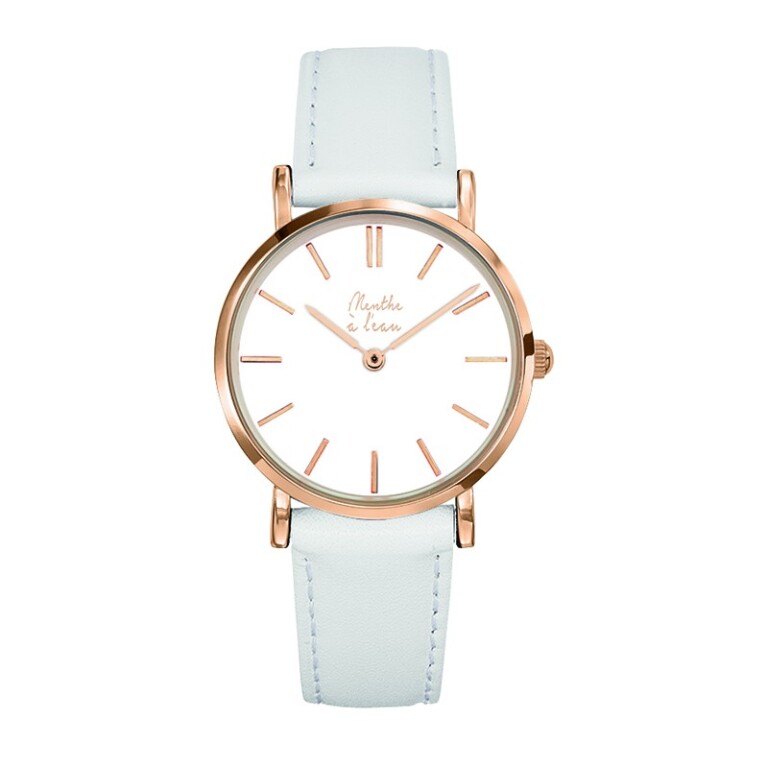 Menthe à l'eau - Montre Femme La Véritable bracelet cuir blanc fond blanc rose dorée