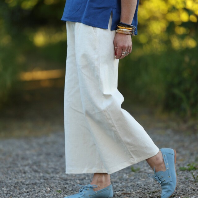 Quintessence - Pantalon Briac - Coton/lin/viscose blanc cassé – XXL