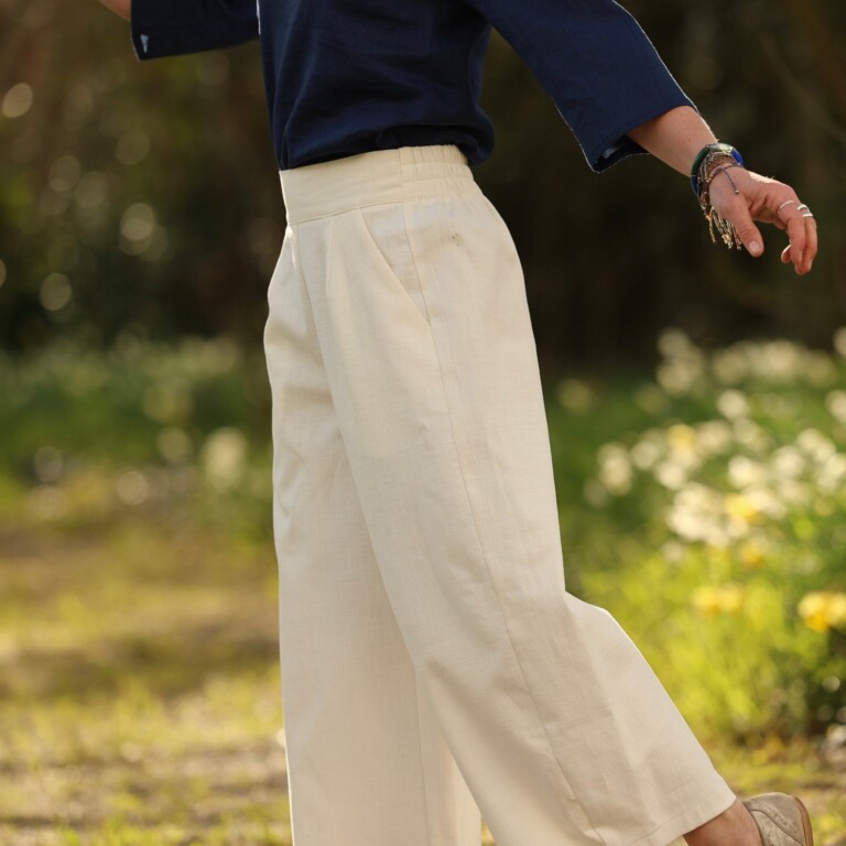 Quintessence - Pantalon Briac - Coton/lin/viscose blanc cassé – XXL