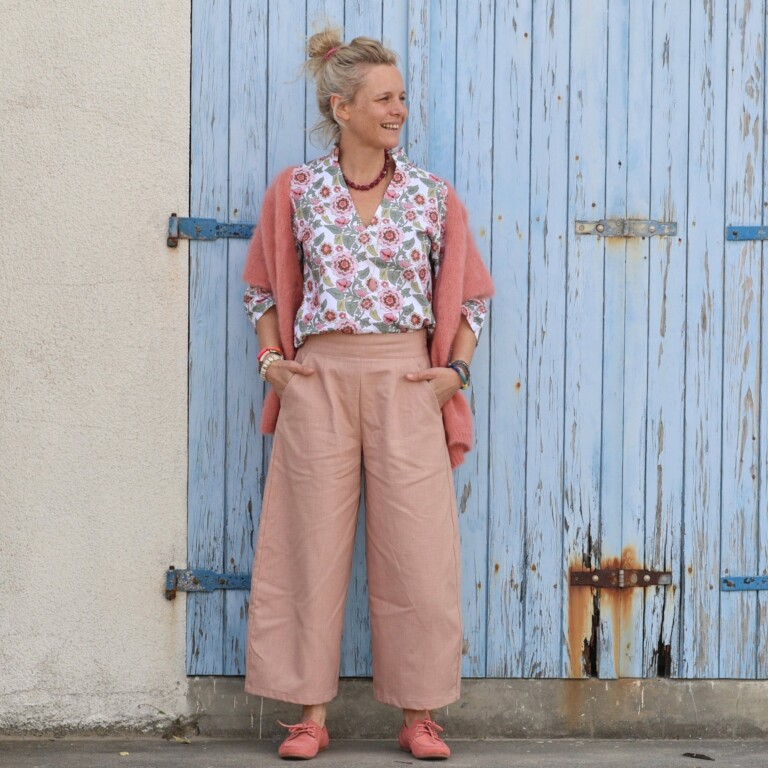 Quintessence - Pantalon Briac - Coton/lin/viscose rose poudré – XXL