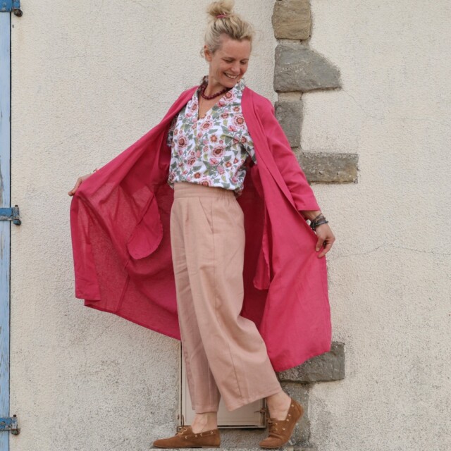 Quintessence - Pantalon Briac - Coton/lin/viscose rose poudré – XXL