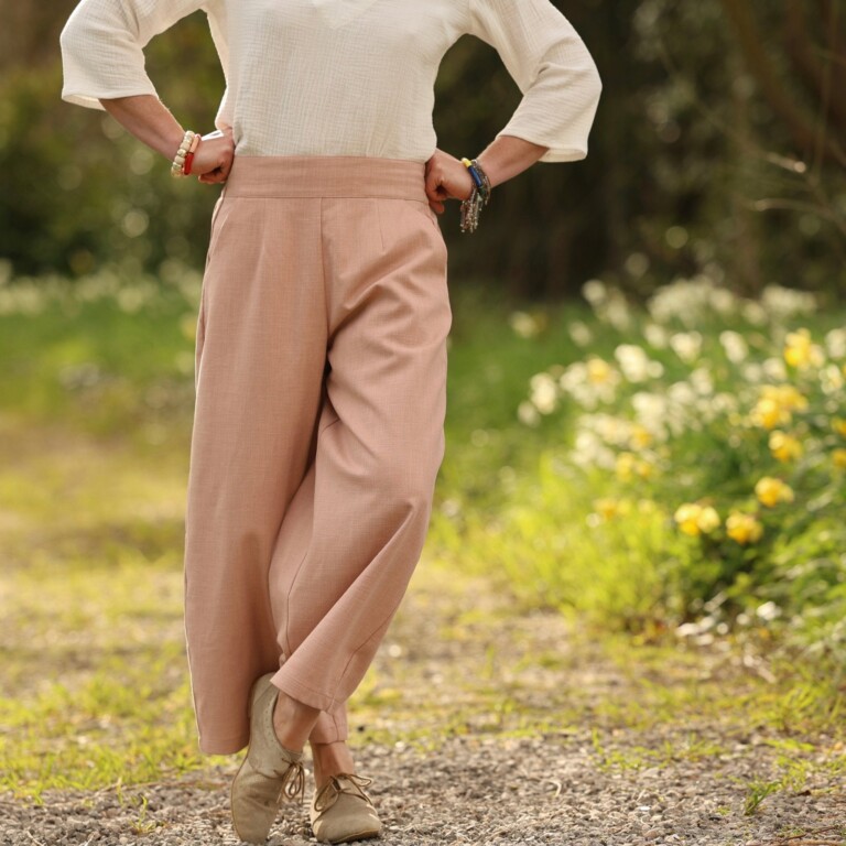Quintessence - Pantalon Briac - Coton/lin/viscose rose poudré – XXL