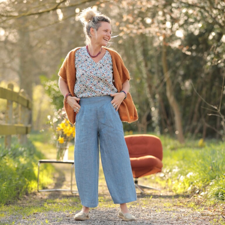 pantalon briac lin chine bleu indigo 6853425 Quintessence - Pantalon Briac - lin chiné denim – XXL