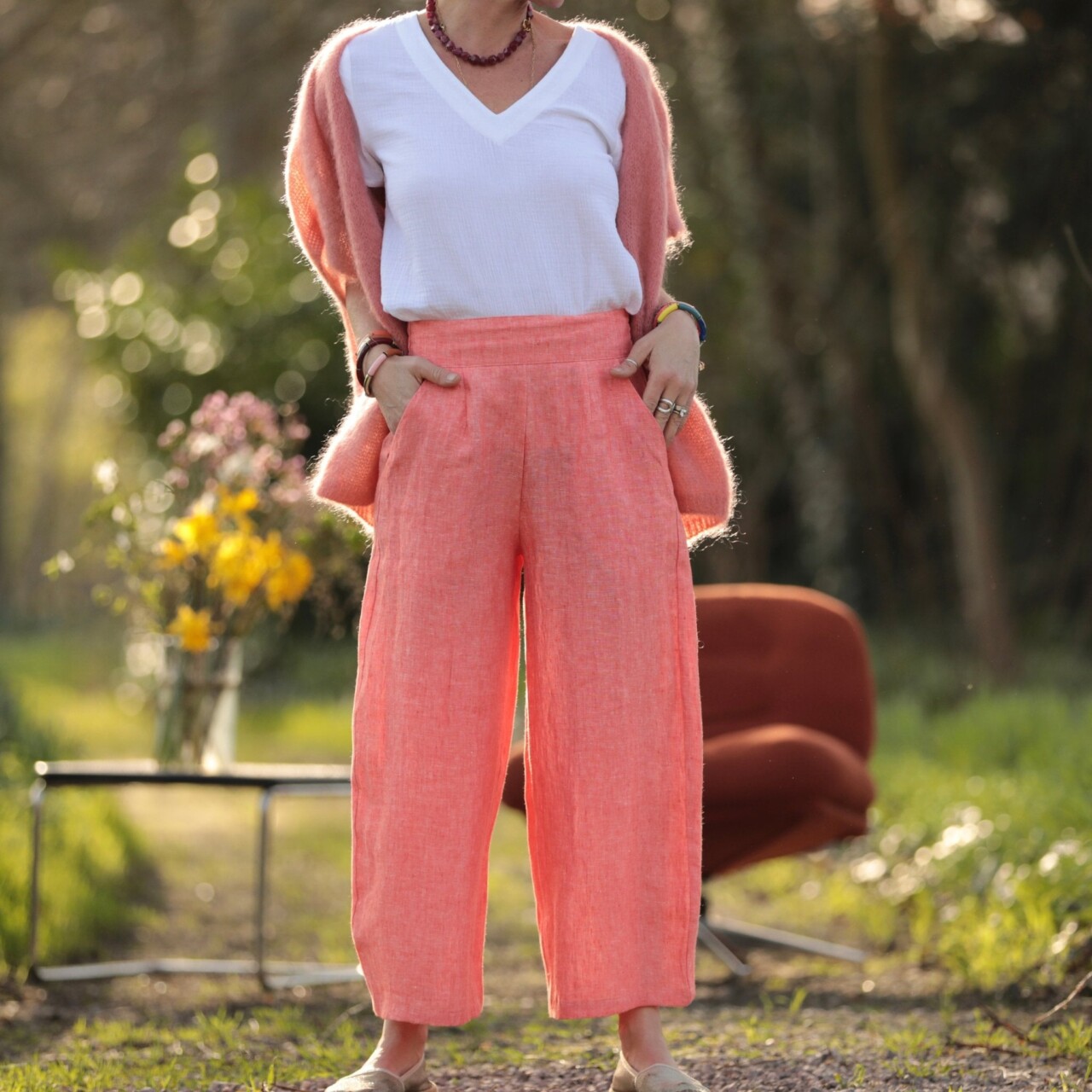 pantalon briac lin orange vif chine 7509248 Quintessence - Pantalon Briac - lin orange vif chiné – XXL
