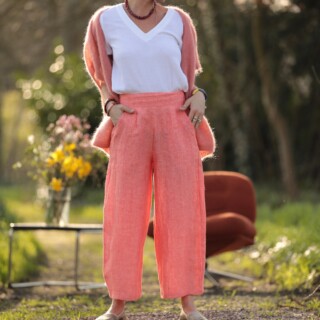 Quintessence - Pantalon Briac  lin orange vif chiné