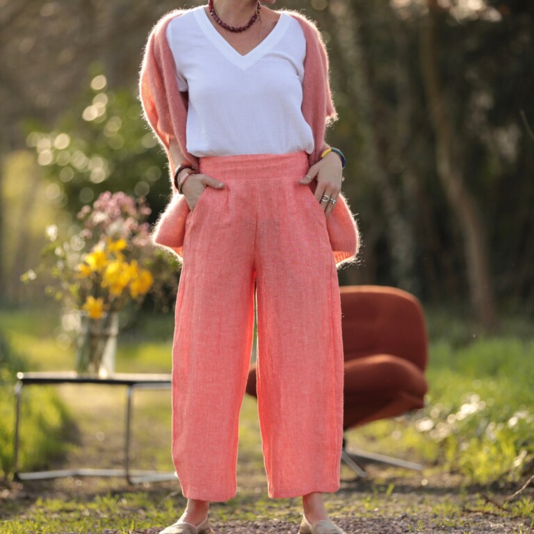 pantalon briac lin orange vif chine 7509248 Quintessence - Pantalon Briac - lin orange vif chiné – XL
