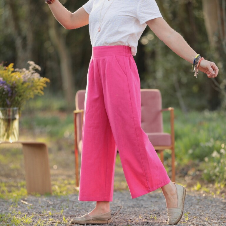 Quintessence - Pantalon Briac - lin rose fushia – L