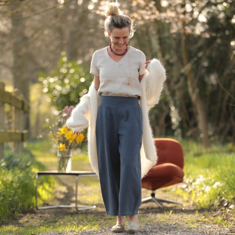 Quintessence - Pantalon Briac - lin stone wash Brume d’Azur – XXL
