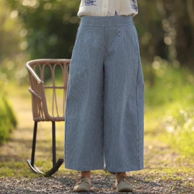Quintessence - Pantalon Briac - toile de coton rayé bleu/blanc – S