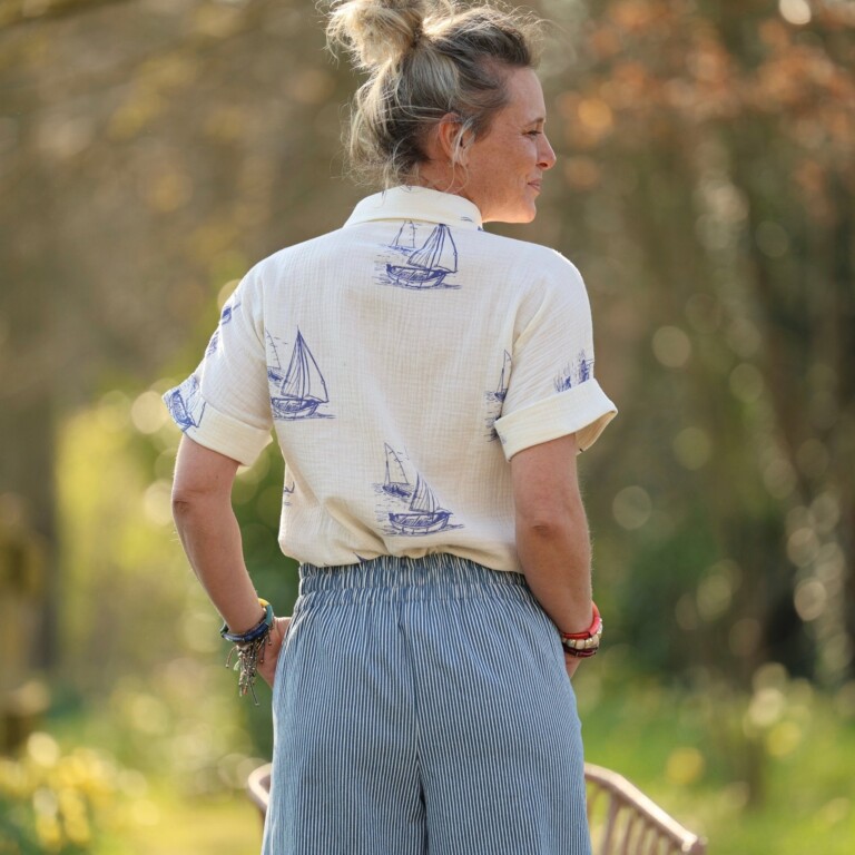 Quintessence - Pantalon Briac - toile de coton rayé bleu/blanc – XXL