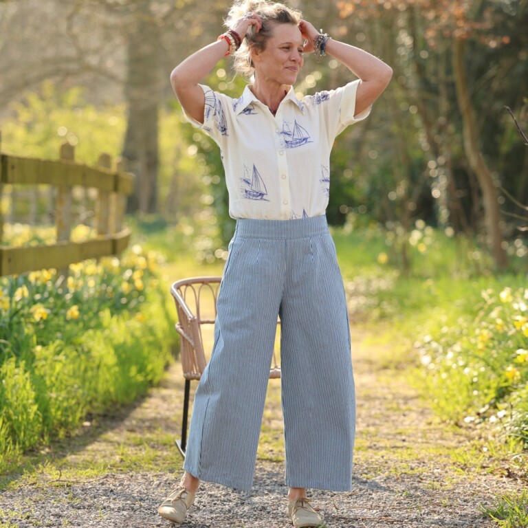 Quintessence - Pantalon Briac - toile de coton rayé bleu/blanc – XXL