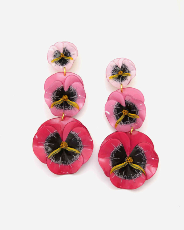 Ciléa Paris - Boucles d'oreilles pendantes 3 fleurs Pensée - Maxi – Léopard / Tige (Oreilles percées)