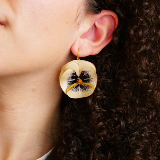 Ciléa Paris - Boucles d'oreilles courtes Pensée - Petit – Édition limitée - Bleu Canard / Dormeuse (Oreilles percées)