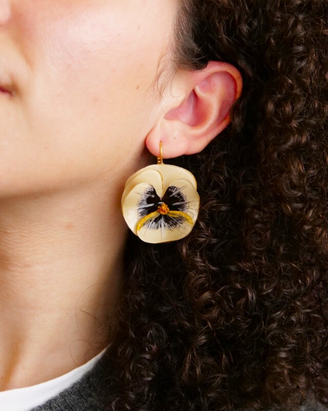 Ciléa Paris - Boucles d'oreilles courtes Pensée - Petit – Édition limitée - Bleu Canard / Dormeuse (Oreilles percées)
