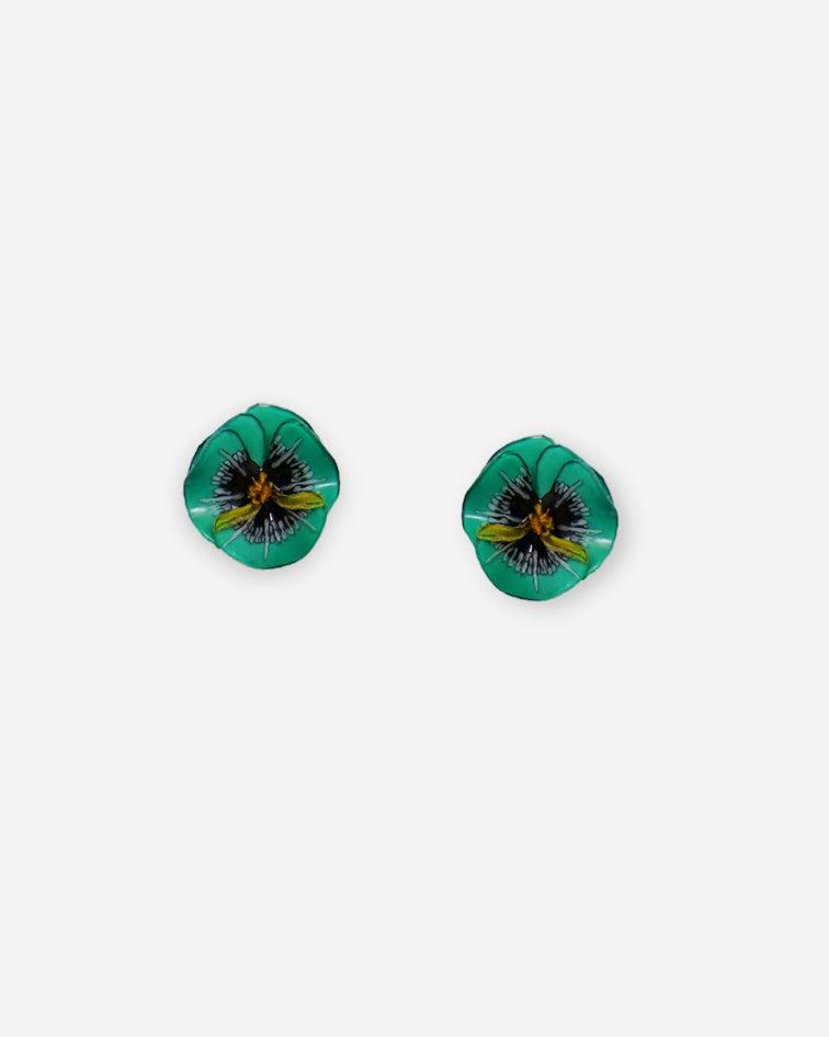 Ciléa Paris - Boucles d'oreilles Pensée - Mini – Vert / Dormeuse (Oreilles percées)