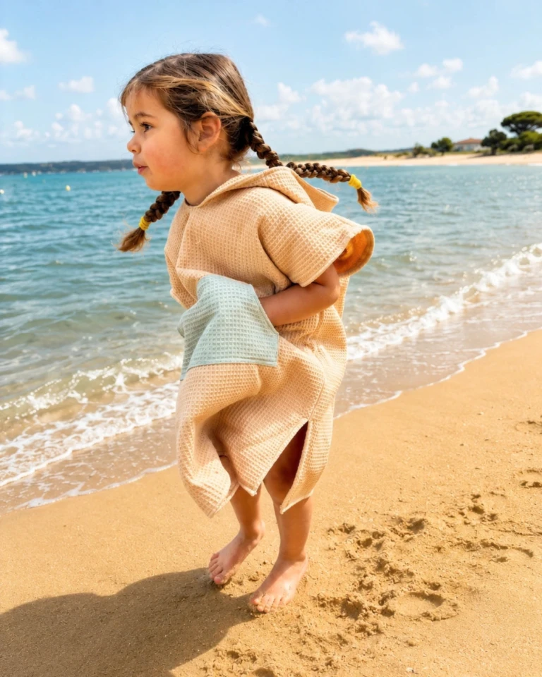 petitpote - Poncho de plage bébé et enfant – Abricot / 3-6 ans