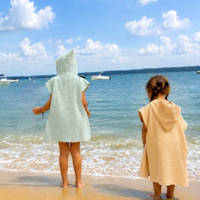petitpote - Poncho de plage bébé et enfant – Abricot / 3-6 ans