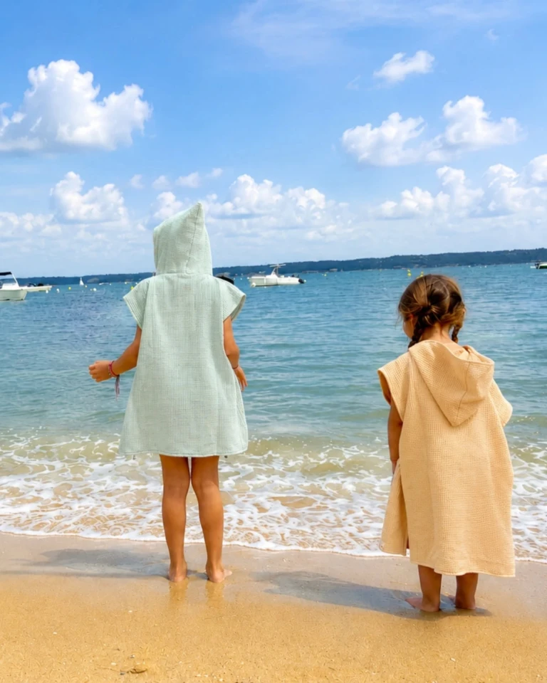 petitpote - Poncho de plage bébé et enfant – Abricot / 3-6 ans