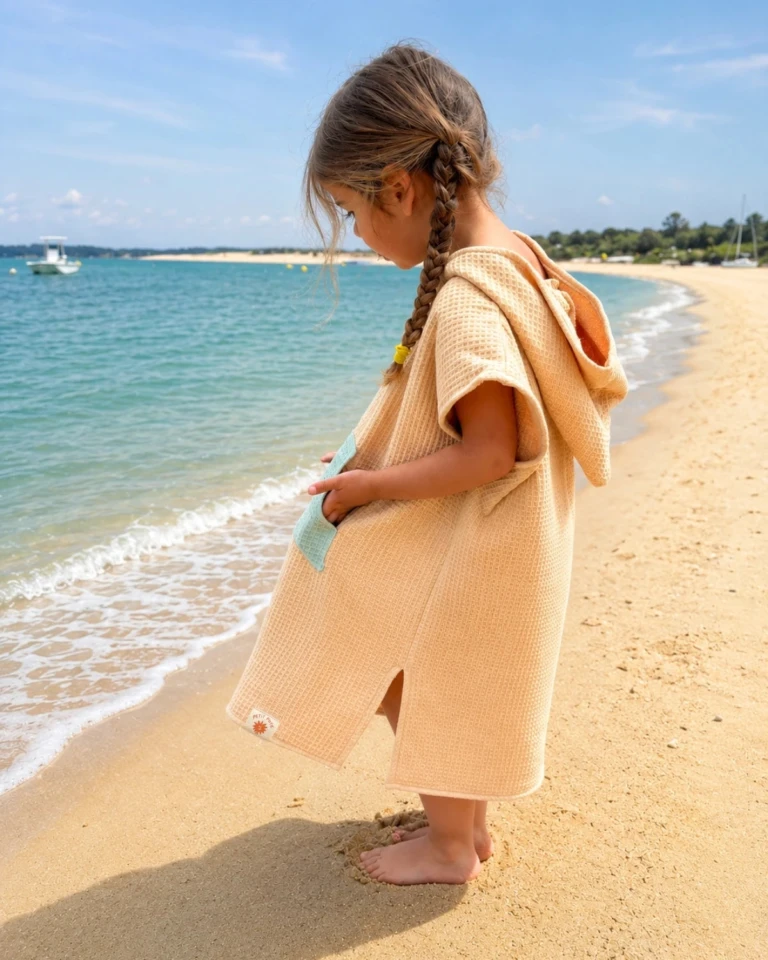 petitpote - Poncho de plage bébé et enfant – Abricot / 3-6 ans