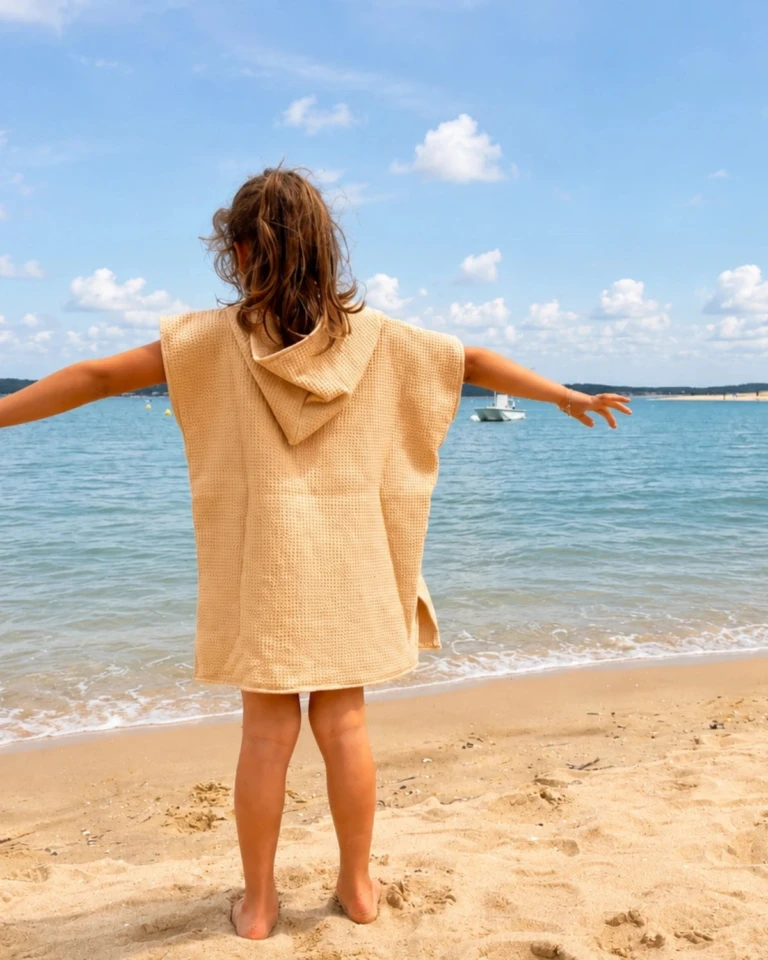 petitpote - Poncho de plage bébé et enfant – Abricot / 3-6 ans