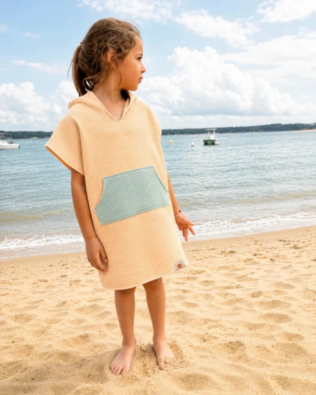 petitpote - Poncho de plage bébé et enfant – Abricot / 3-6 ans